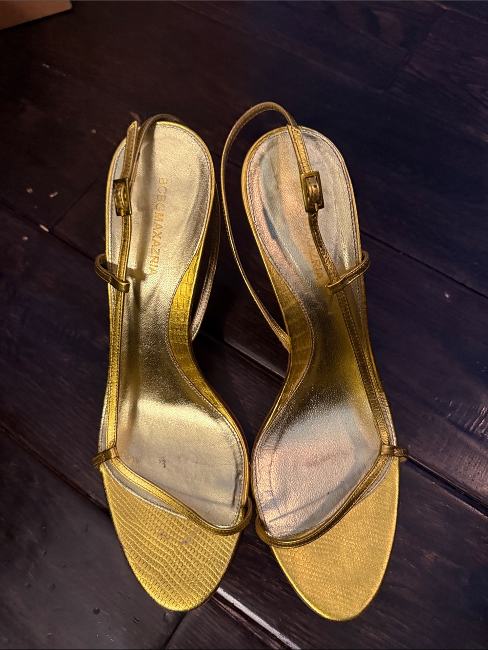 BCBGMAXAZRIA Gold Slingback Stiletto Sandals - Women's Evening Shoes, 391/2 EUC. - Picture 10 of 11
